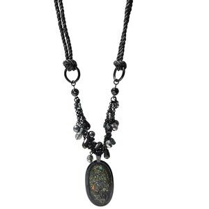 Vintage Beaded Glittery Resin Pendant Necklace Statement Fashion Jewelry Women